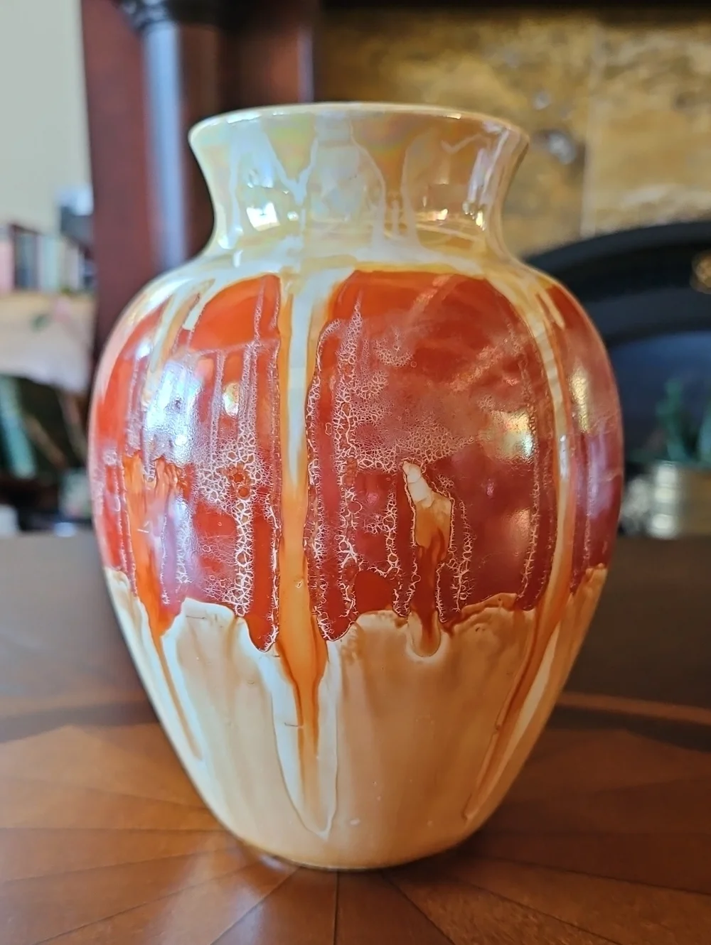 VTG Studio Art Pottery Vase Drip Glaze Sunset Orange & Cream